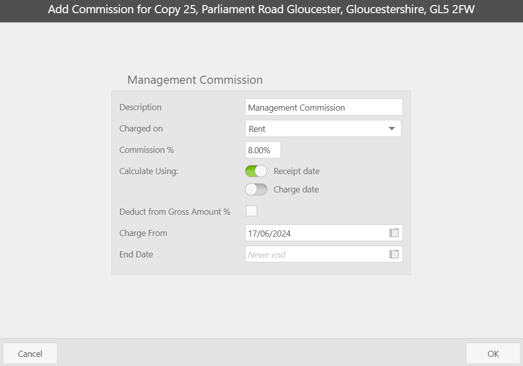 Setting up recurring management commission on a property.png