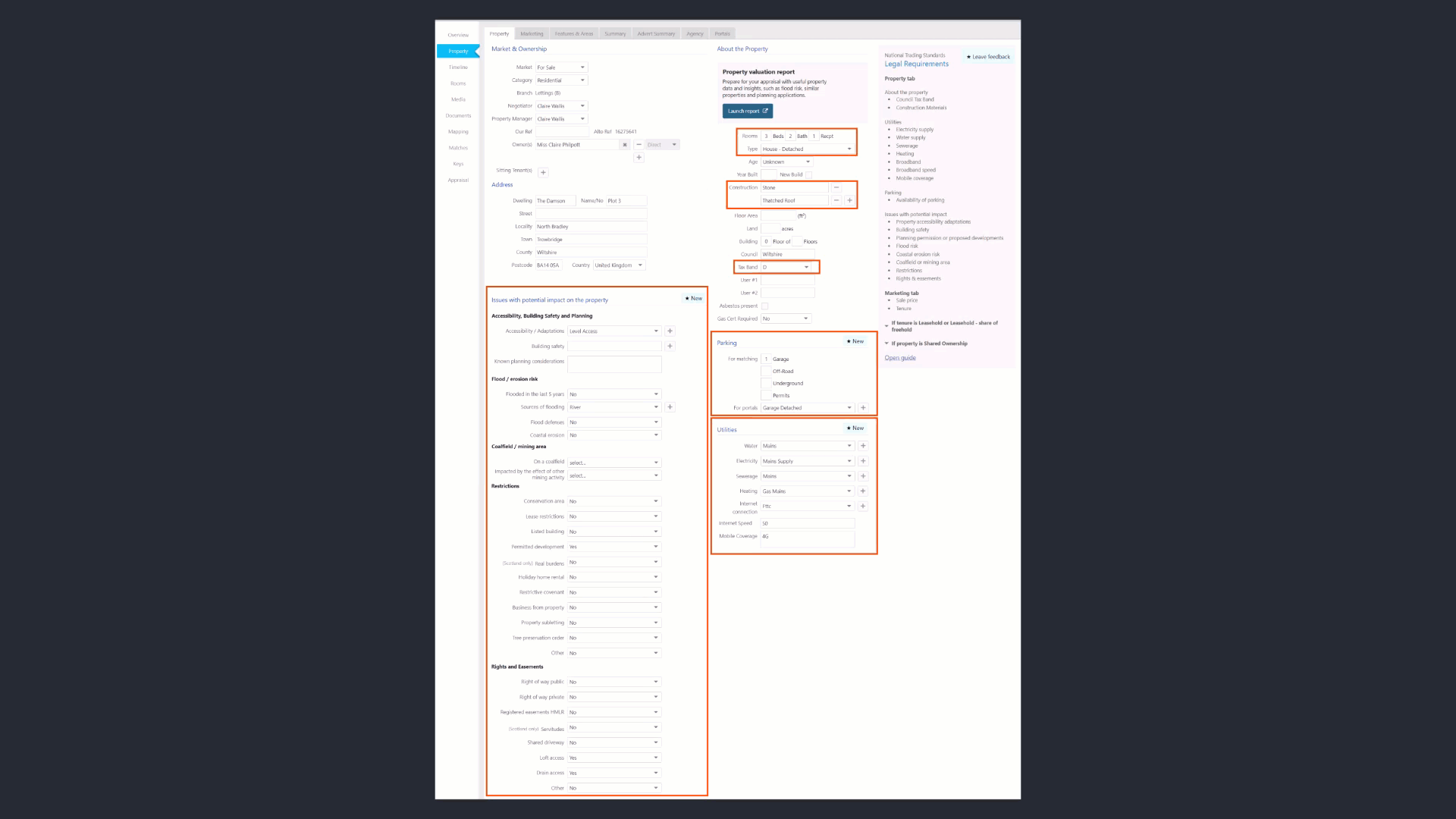 Changing property details for a property via the property record.gif