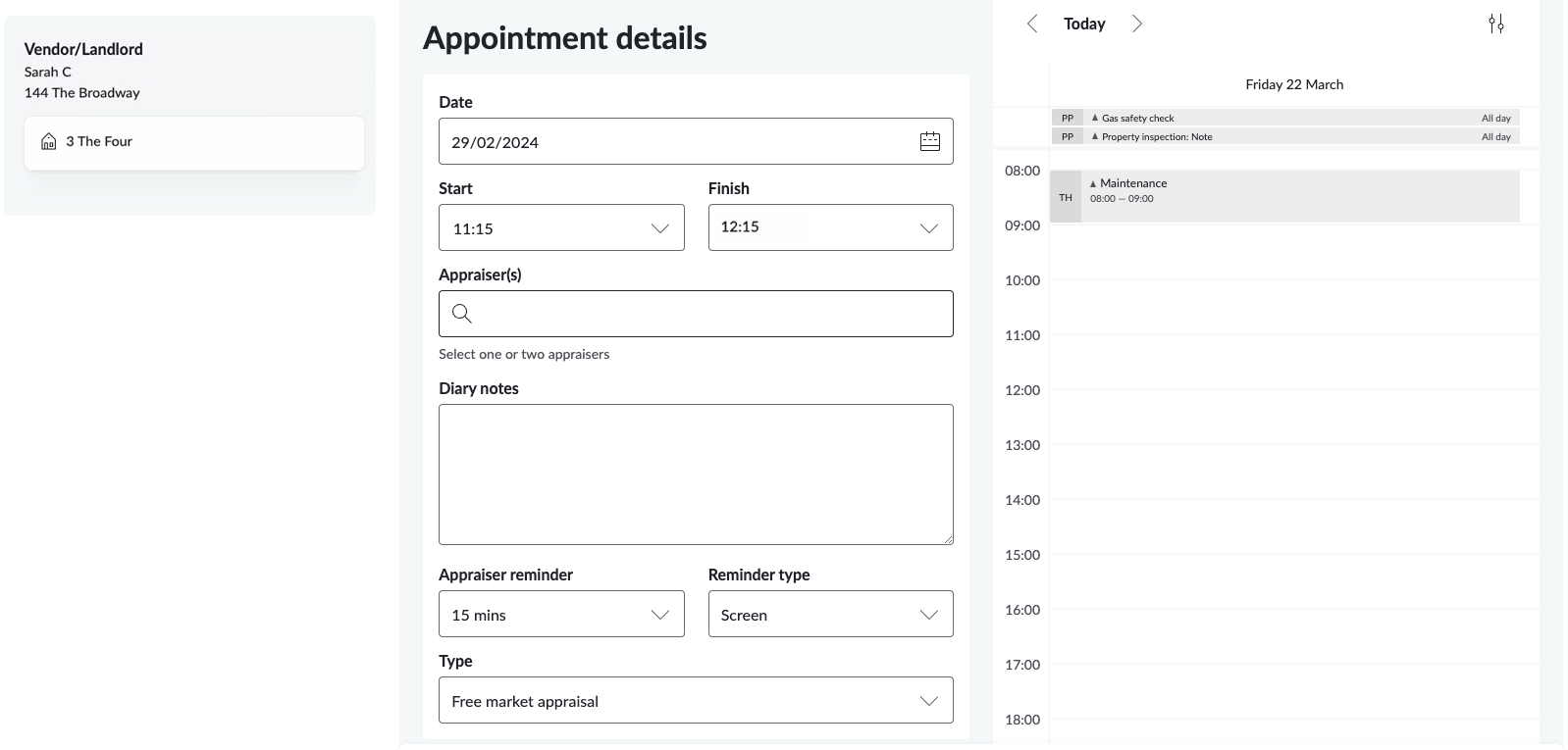 Booking a market appraisal when adding a new property with Diary.png