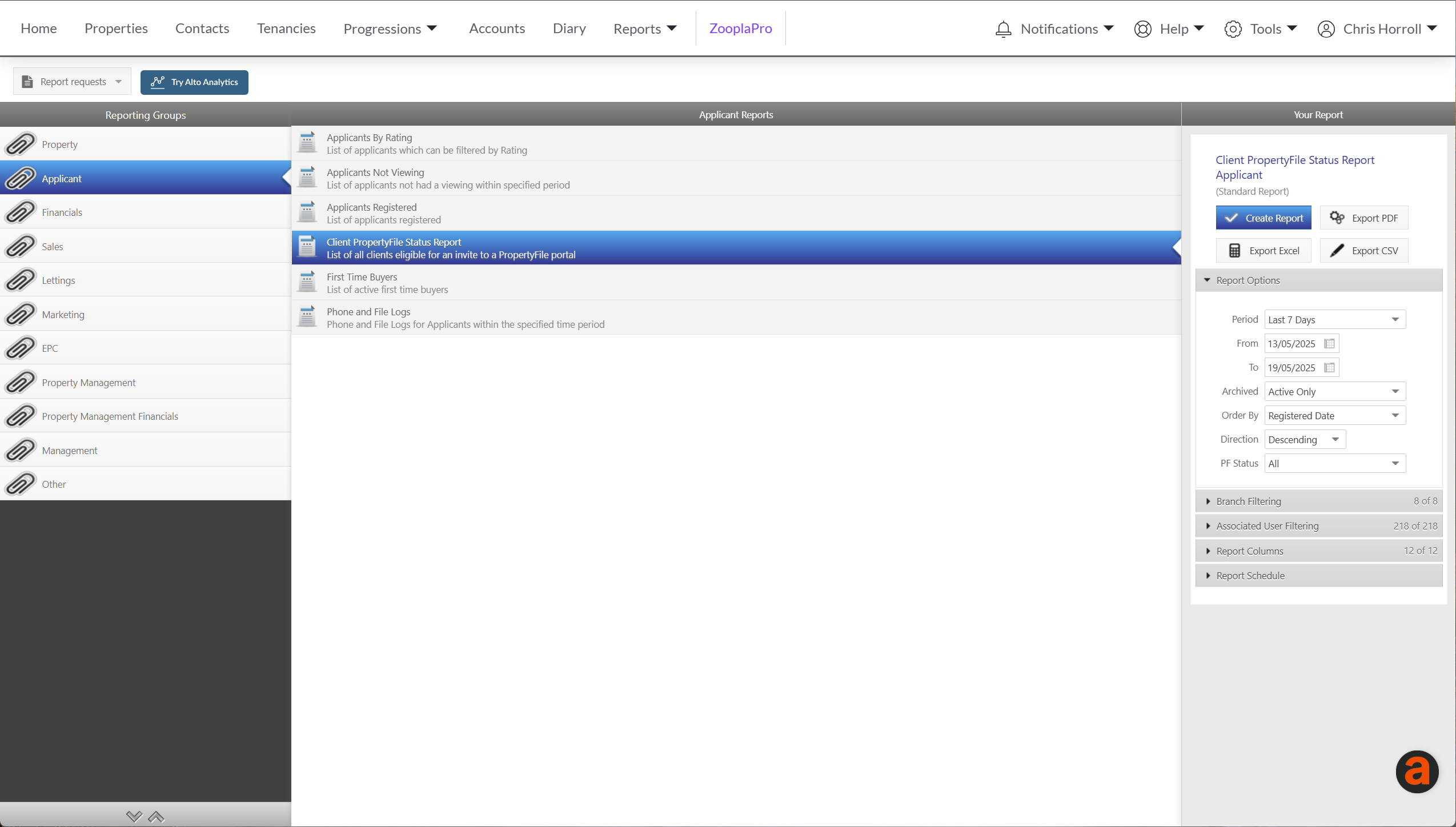 Client PropertyFile Status report – Alto