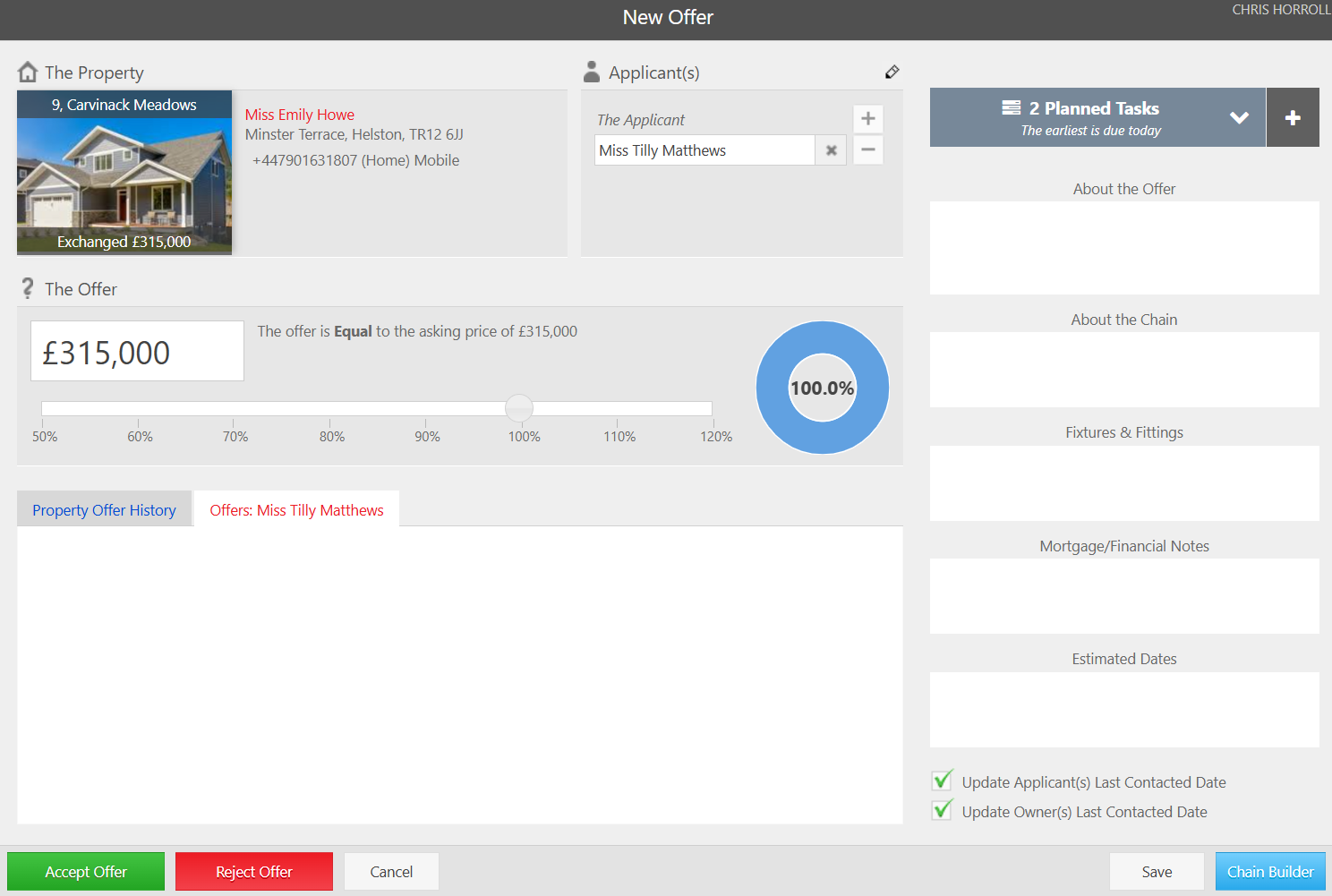 Entering an offer received from a prospective purchaser via the Main Dashboard.png
