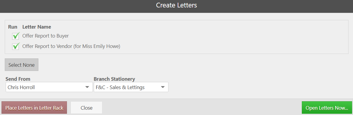 Entering an offer received from a prospective purchaser via the Main Dashboard letters.png