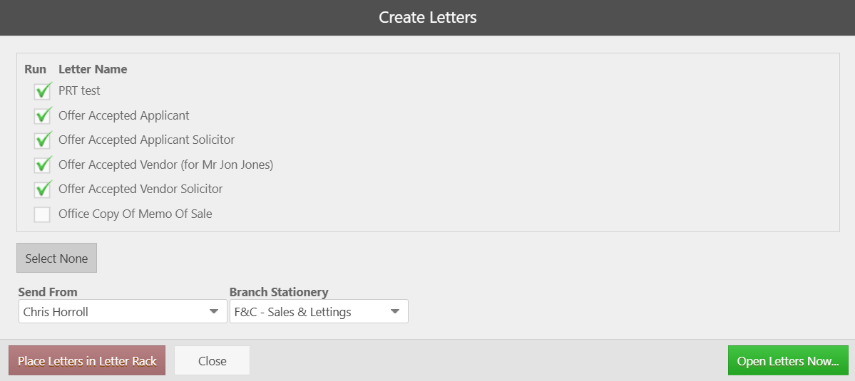 Accepting an offer received from a prospective purchaser via the Main Dashboard sales letters.png